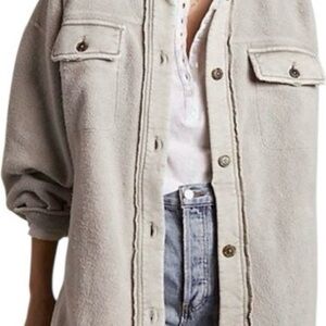 Free People Ruby Oversized Shacket Stone Grey Button Front Size XL